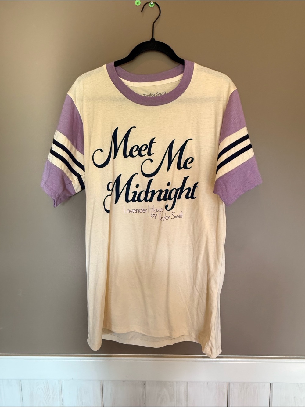 Taylor Swift Cream & Lavender 'Meet Me Midnight' Ringer Tee